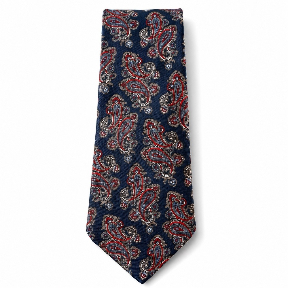 Christian Dior Silk Necktie Navy Red Gray Paisley Classic Traditional Dress Tie